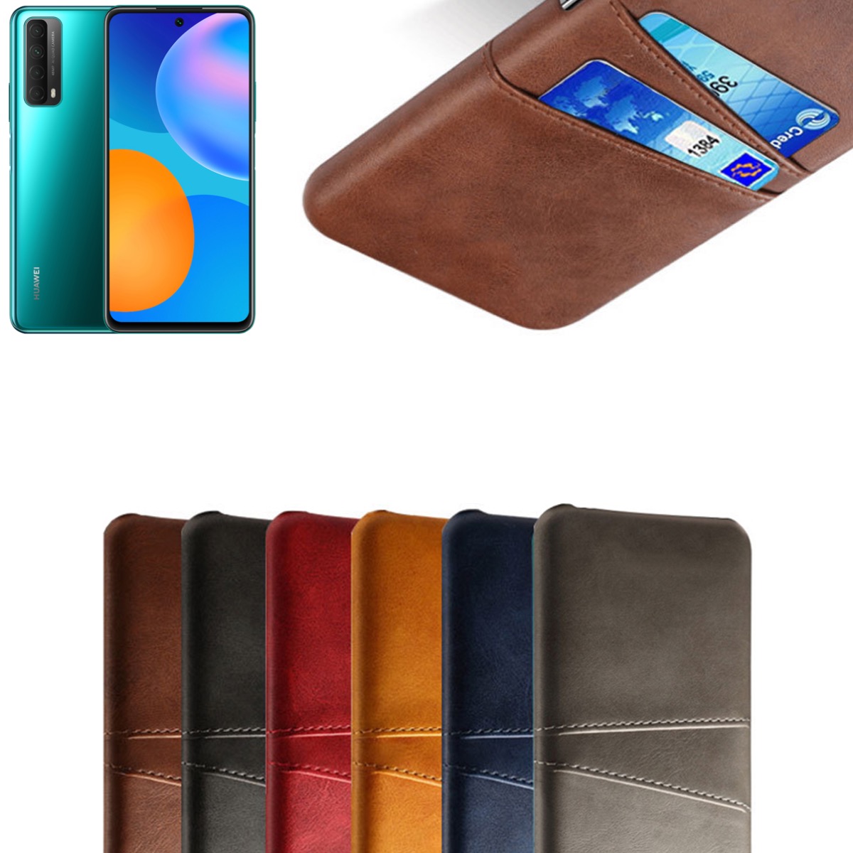 Huawei P smart 2021 skal fodral skydd skinn läder kort visa - 6