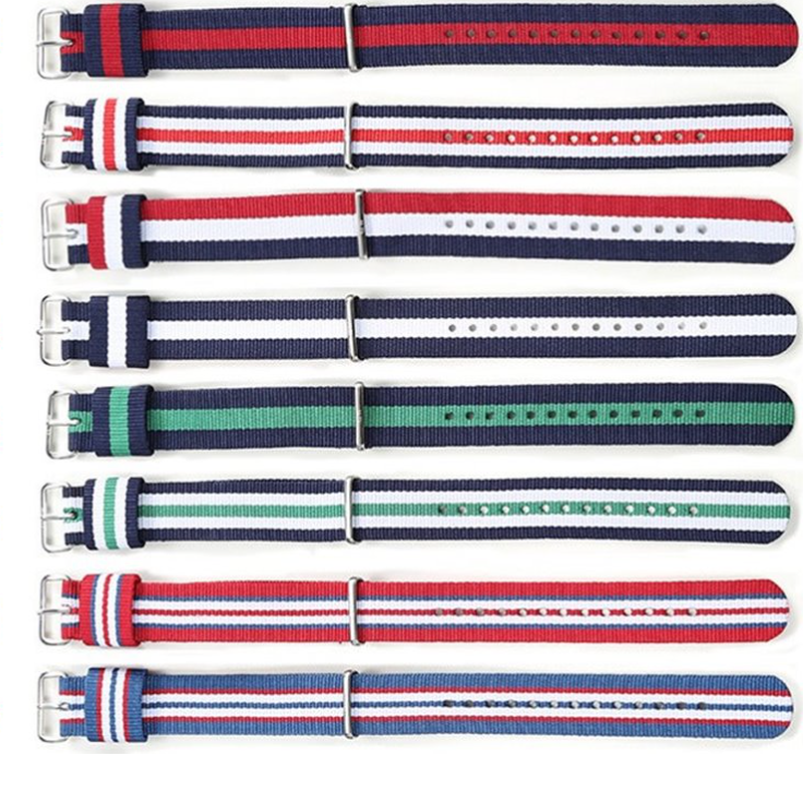 Natoband herr klocka 20 mm silver spänne blått rött vitt - 7