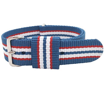 Natoband herr klocka 20 mm silver spänne blått rött vitt