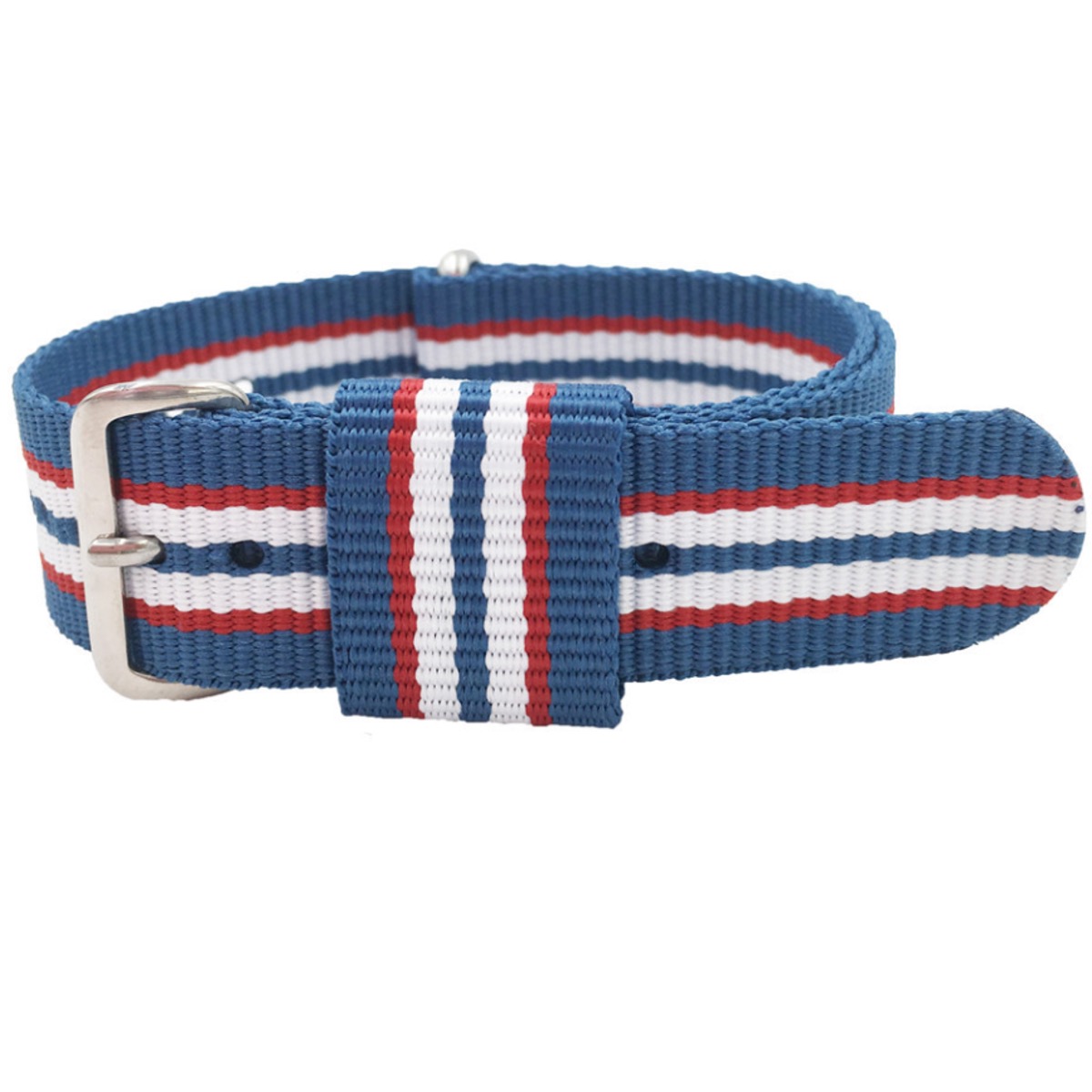 Natoband dam klocka 18 mm silver spänne blått rött vitt