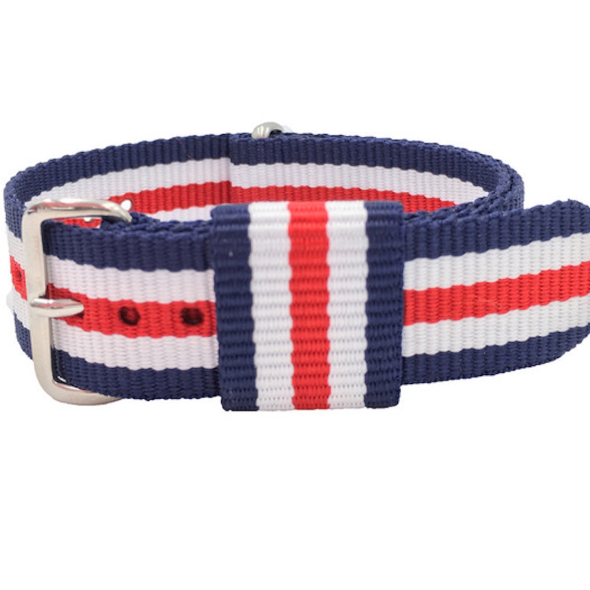 Natoband herr klocka 20 mm silver spänne blå/vit/röd