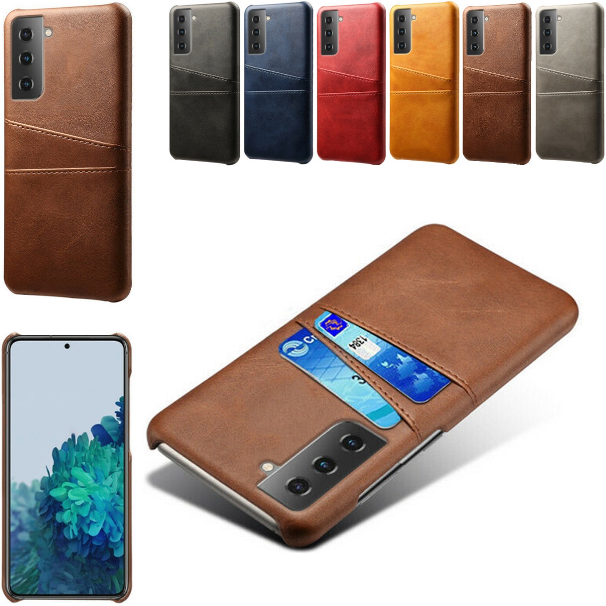 Samsung S21 Plus skal fodral skydd skinn kort visa mastercard - - 6