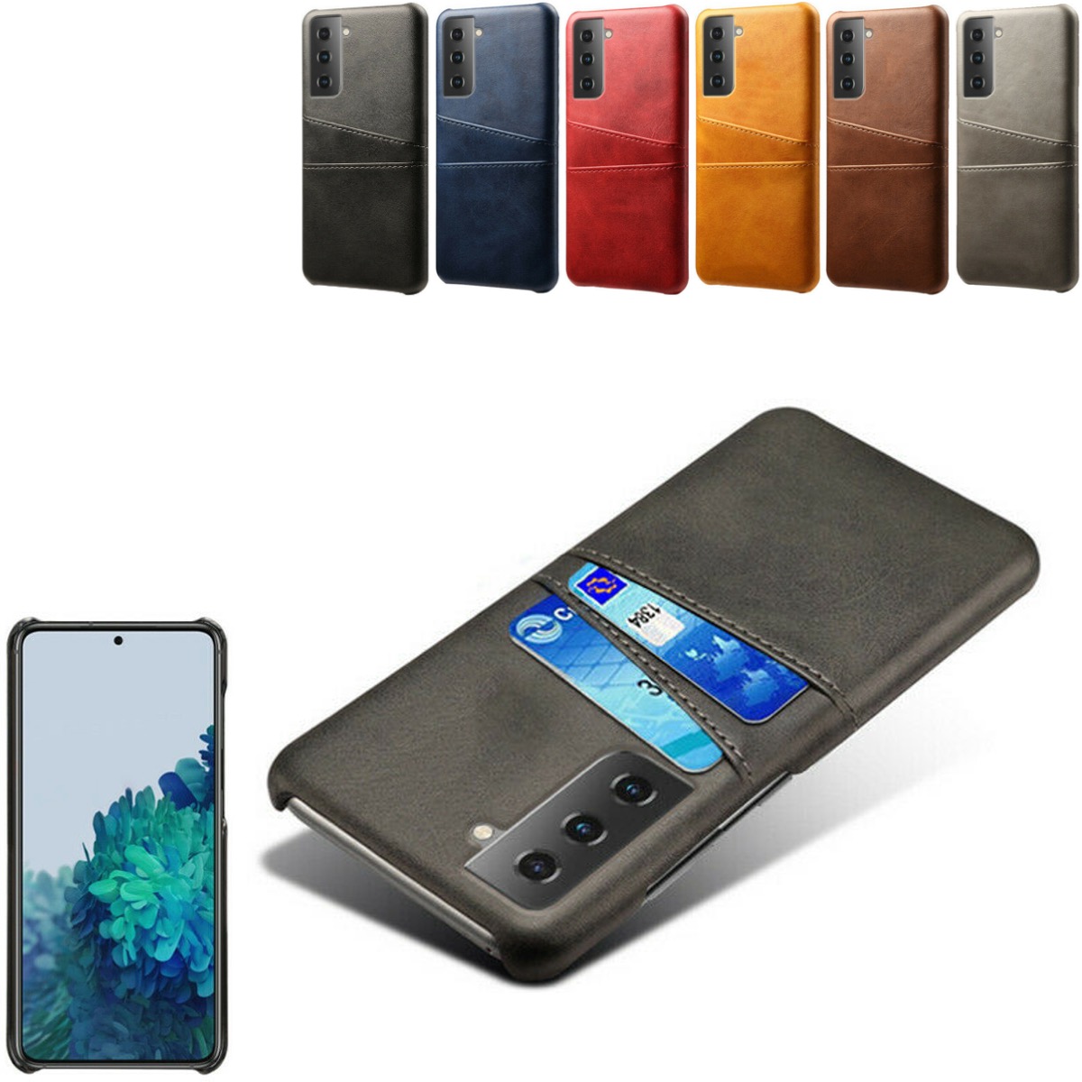 Samsung S21 Plus skal fodral skydd skinn kort visa mastercard - - 2