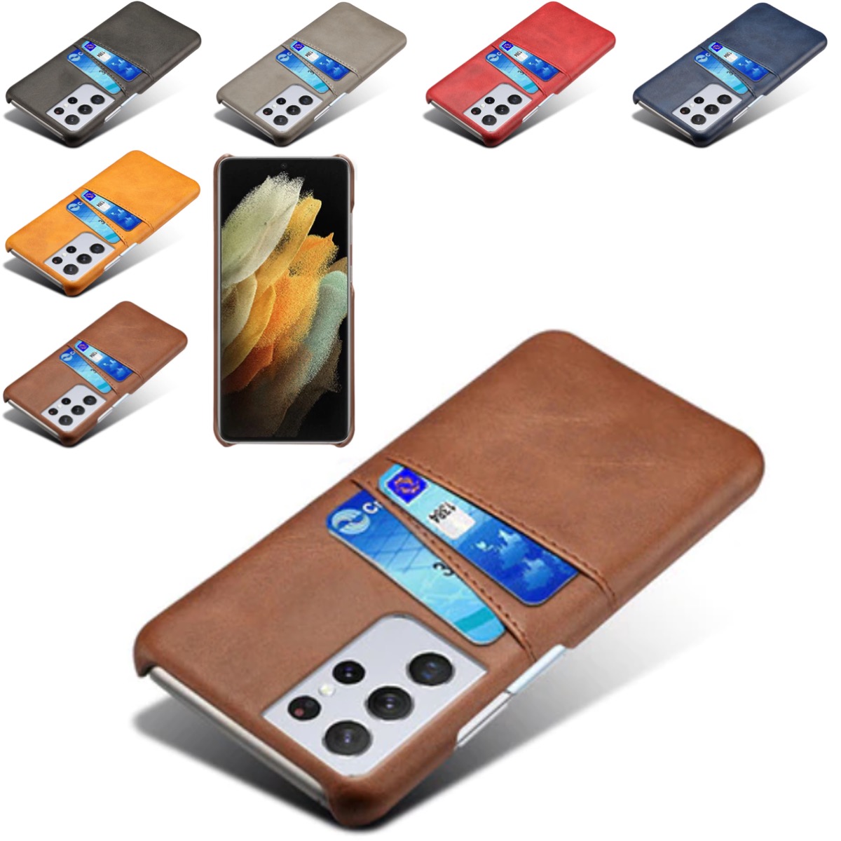 Samsung S21 Ultra skal fodral skydd skinn kort visa mastercard - - 6