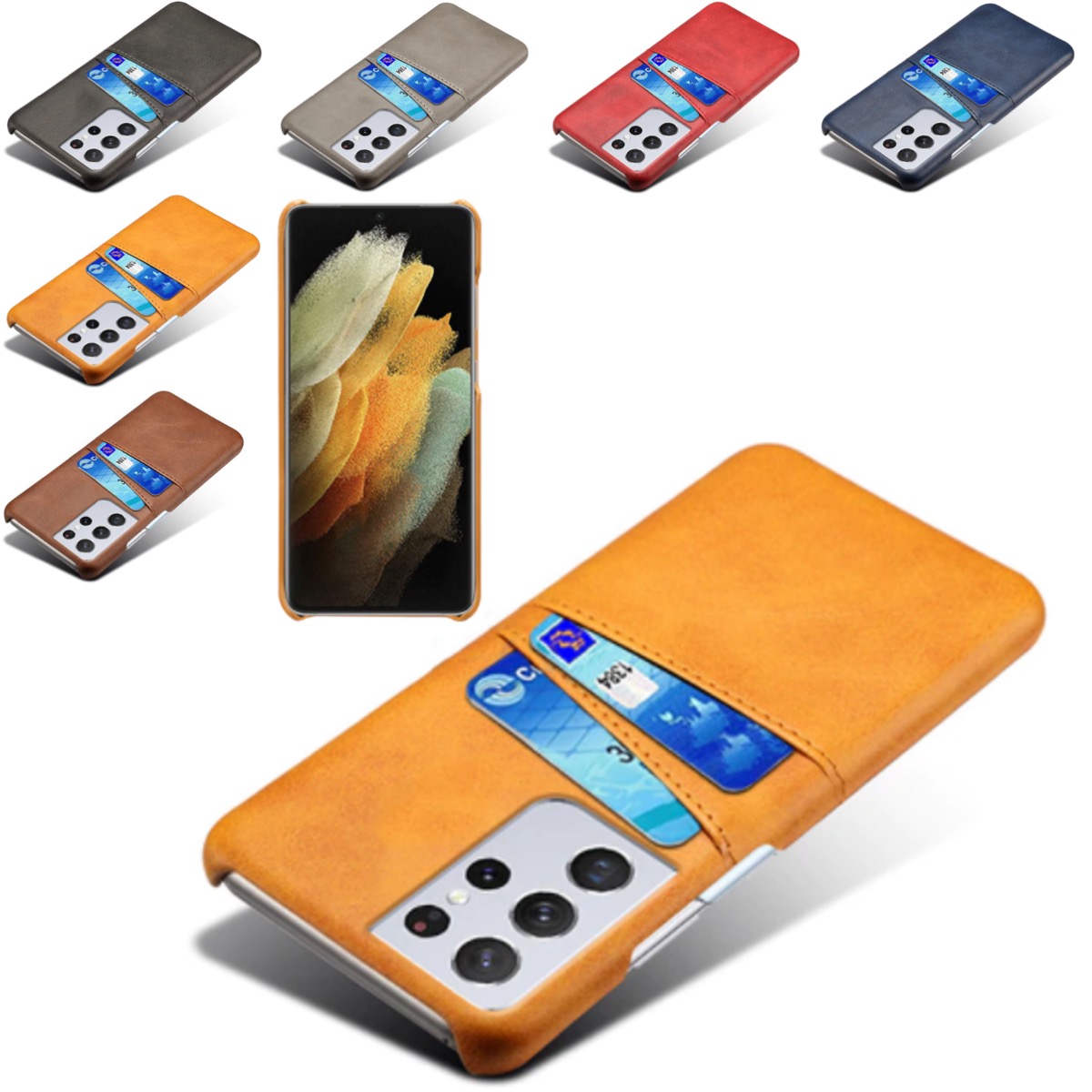 Samsung S21 Ultra skal fodral skydd skinn kort visa mastercard - - 5