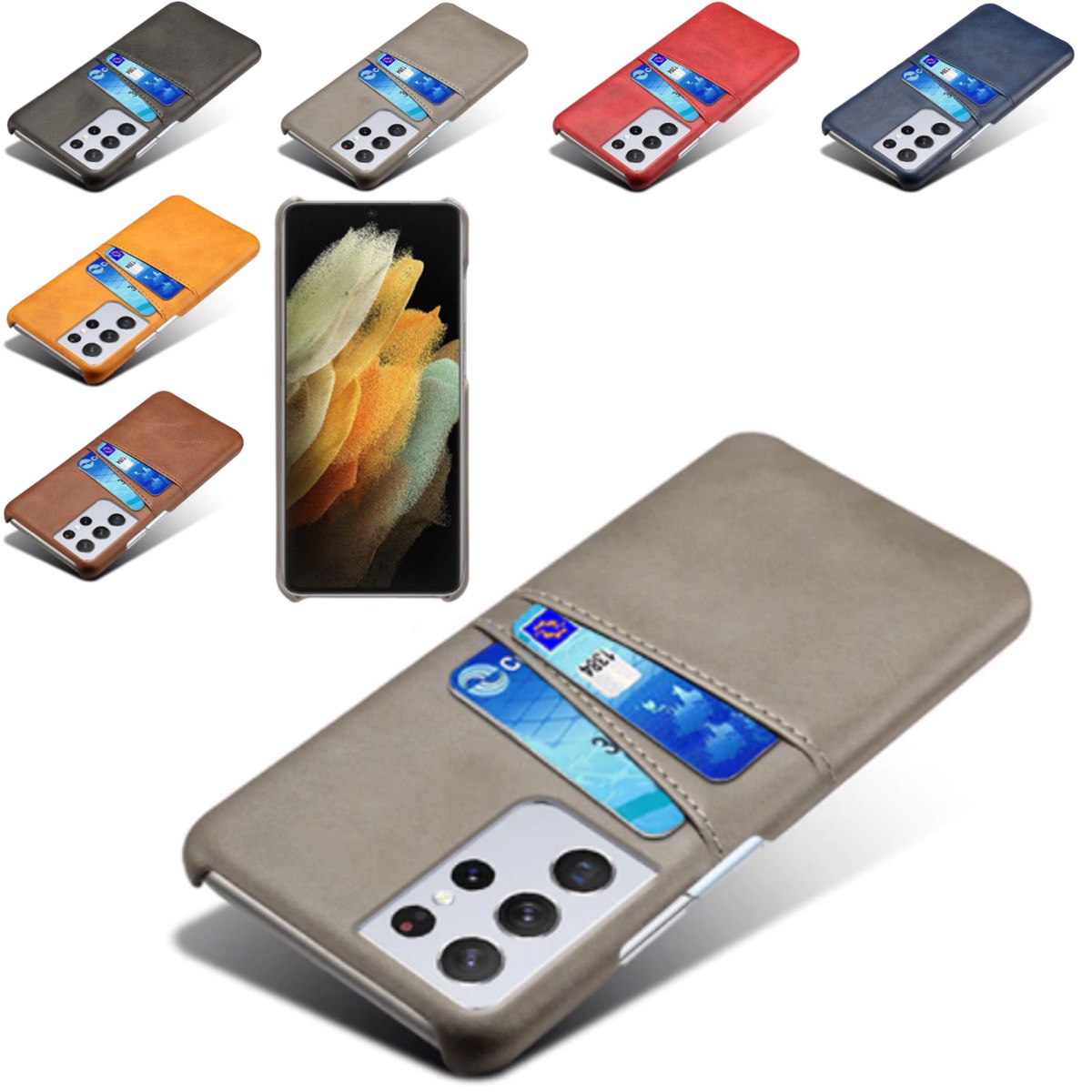 Samsung S21 Ultra skal fodral skydd skinn kort visa mastercard - - 7
