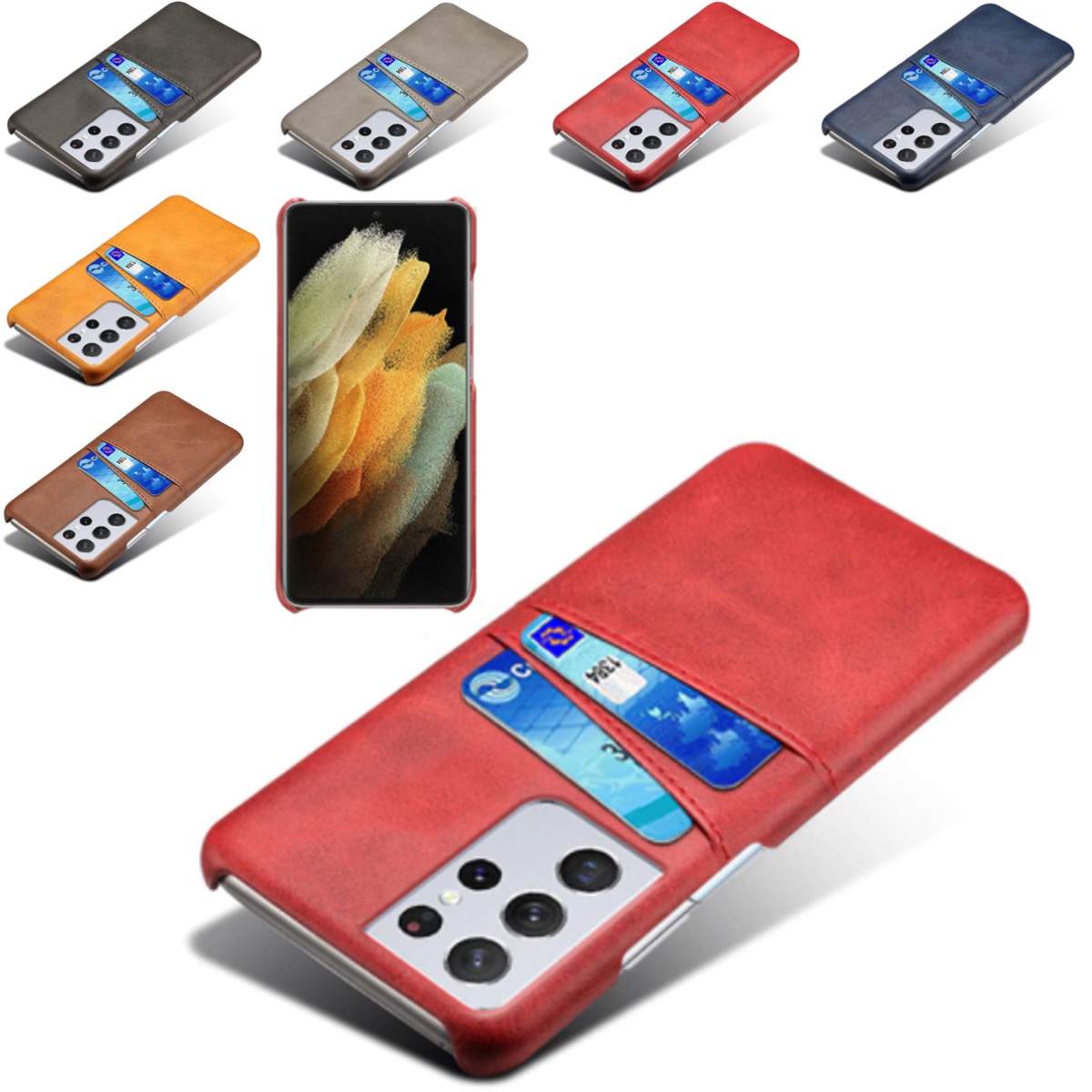 Samsung S21 Ultra skal fodral skydd skinn kort visa mastercard - - 4