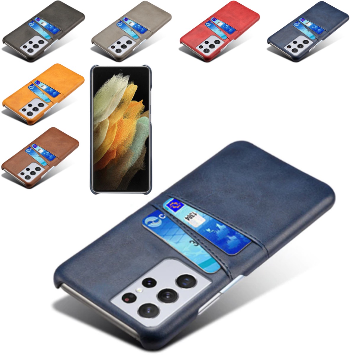 Samsung S21 Ultra skal fodral skydd skinn kort visa mastercard - - 3