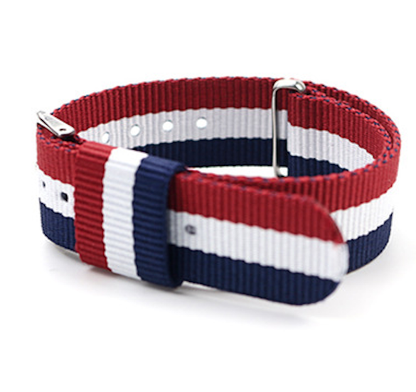 Natoband dam klocka 18 mm silver spänne röd / vit / blå - 4
