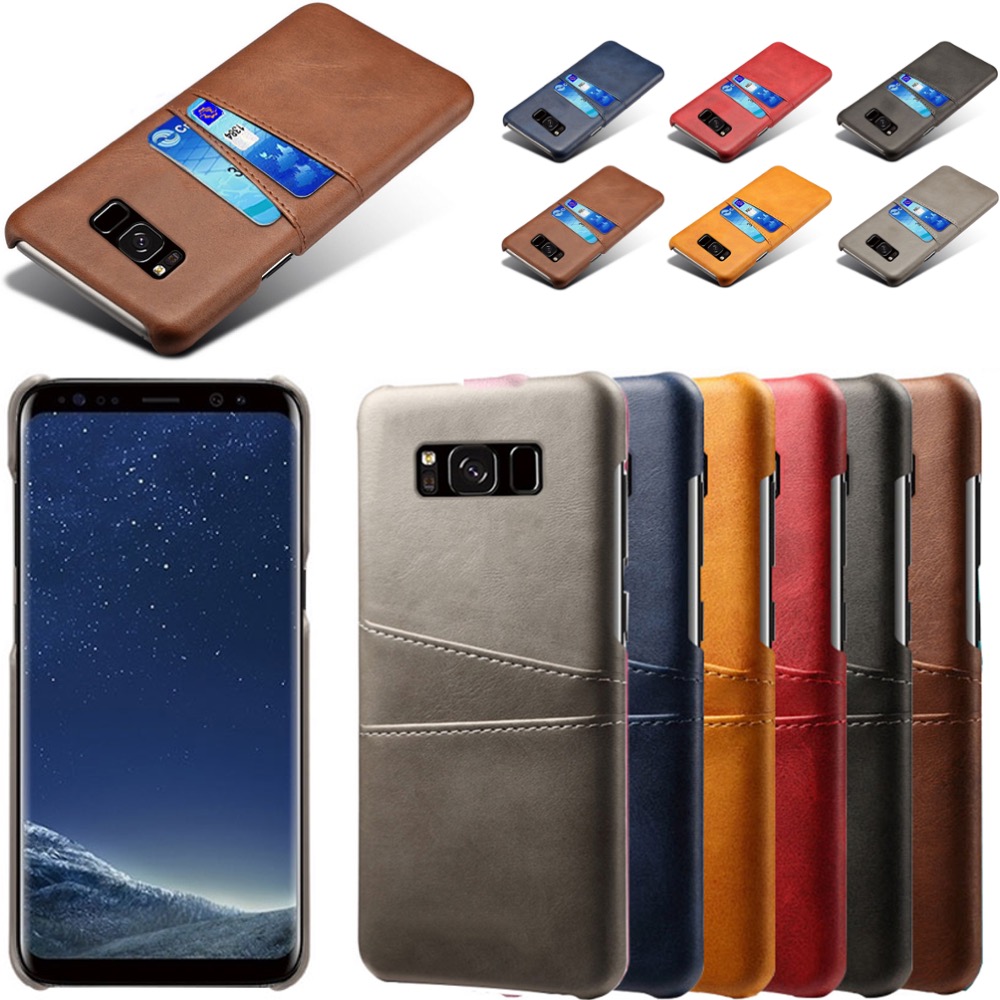 Samsung S8+ skydd skal fodral skinn åt kort visa amex mastercard - 11