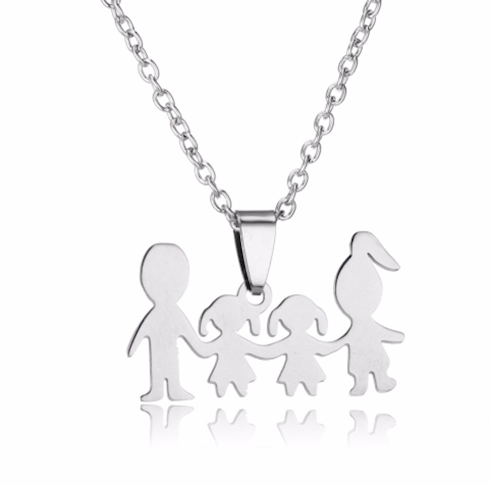 Halsband med berlock figurer familj smycke 2 döttrar
