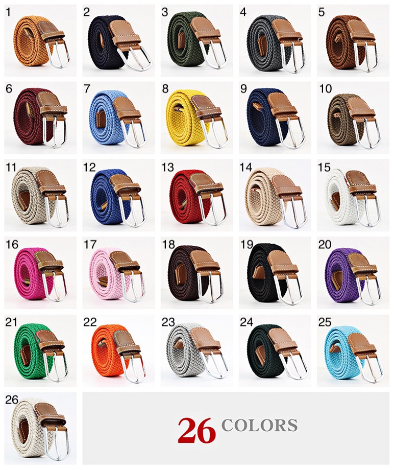 Bälte canvas 26 färger storlek W26 - W36 stretch justerbar längd - 2