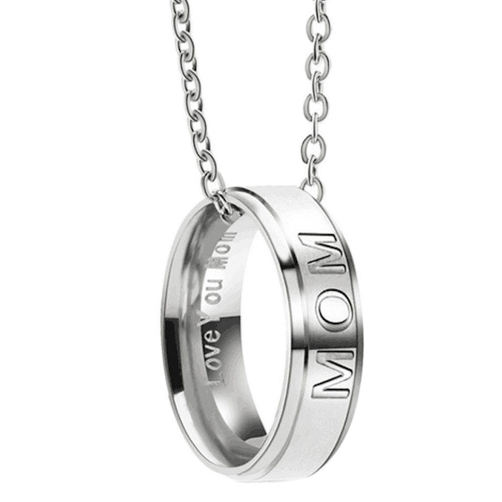 Halsband med berlock ring med texten MOM