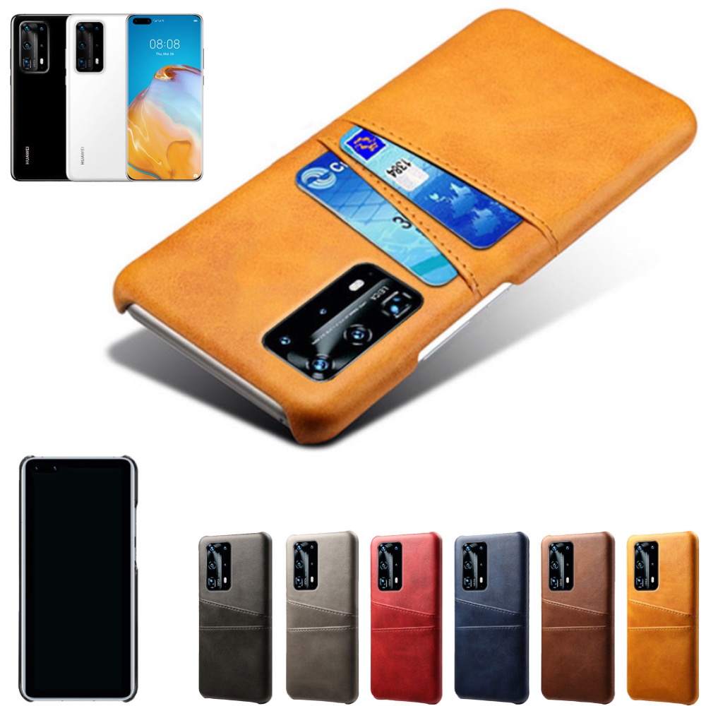 Huawei P40 Pro Plus skal fodral skydd skinn läder kort kredit - 4