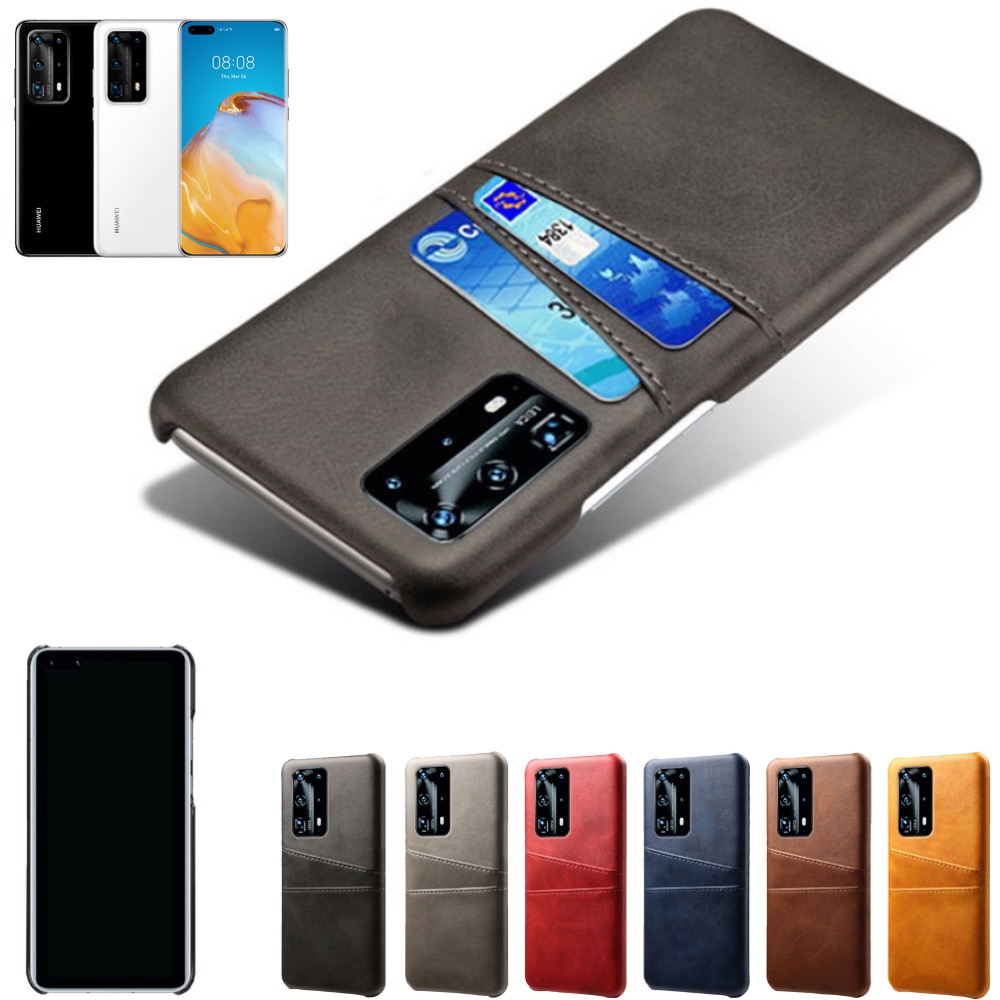 Huawei P40 Pro Plus skal fodral skydd skinn läder kort kredit