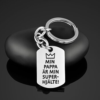Id-bricka "Krona" Personlig text Nyckelring el. Halsband