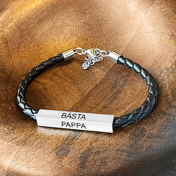 Armband flätad läderrem "VÄRLDENS BÄSTA PAPPA (hjärta)"