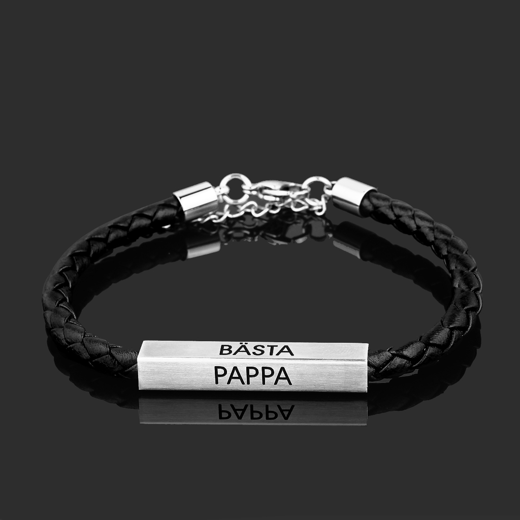 Armband flätad läderrem "VÄRLDENS BÄSTA PAPPA (hjärta)" - 2