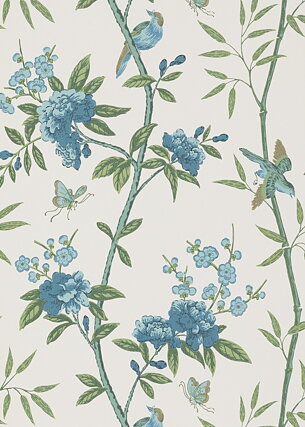 Peony and Blossom, indigo/teal
