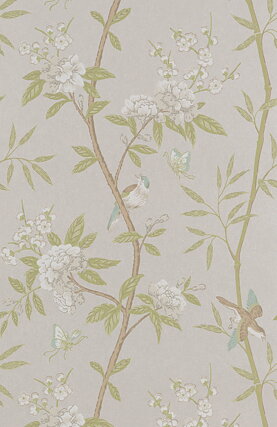 Peony and Blossom, ivory/willow