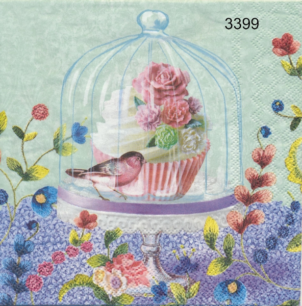 Fågel med cupcake i bur