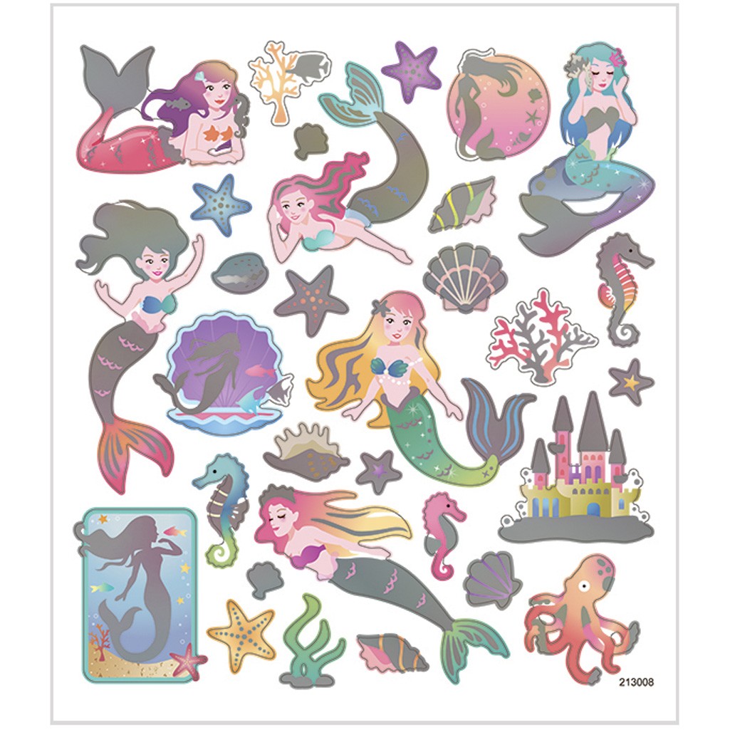 Stickers, 15x16,5 cm, sjöjungfru, 1ark