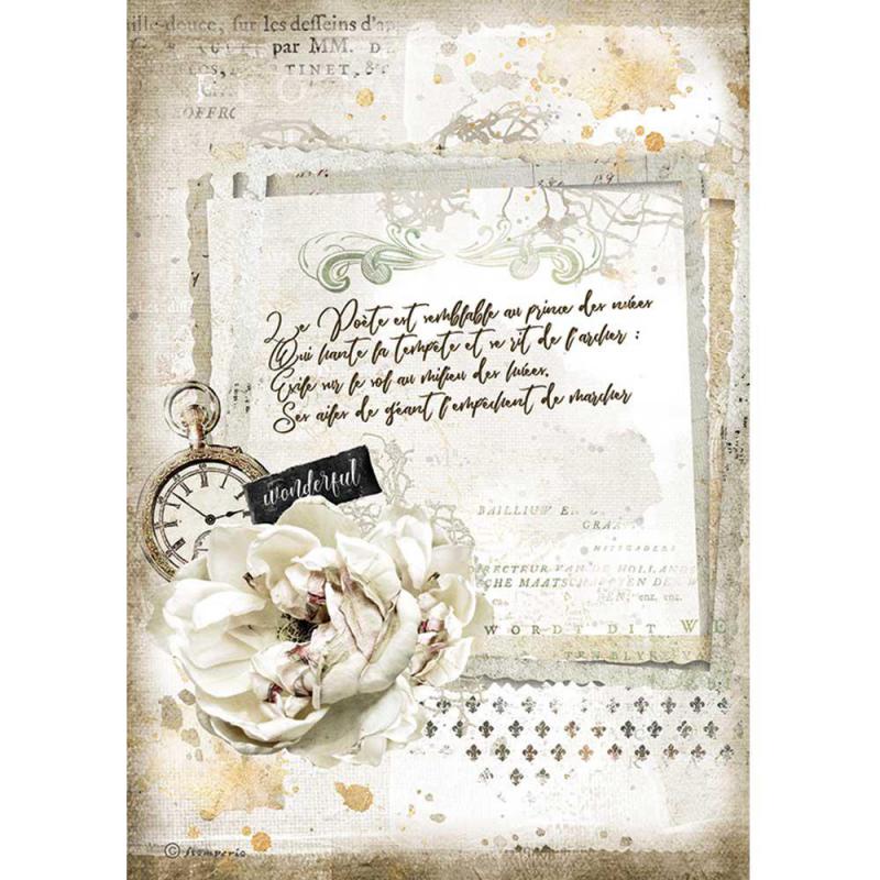 Rispapper A4 Stamperia - Romantic Journal manuscript and clock