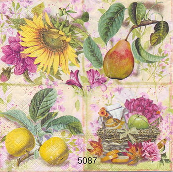 Collage med frukt och blommor