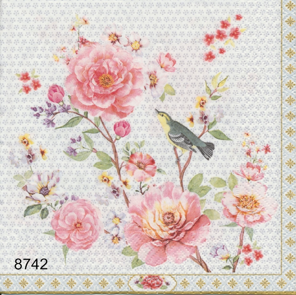 Rosa blommor med fågel