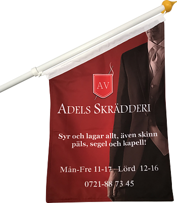 Fasadflagga i tyg 50x70cm med dubbelsidigt tryck. Pris från