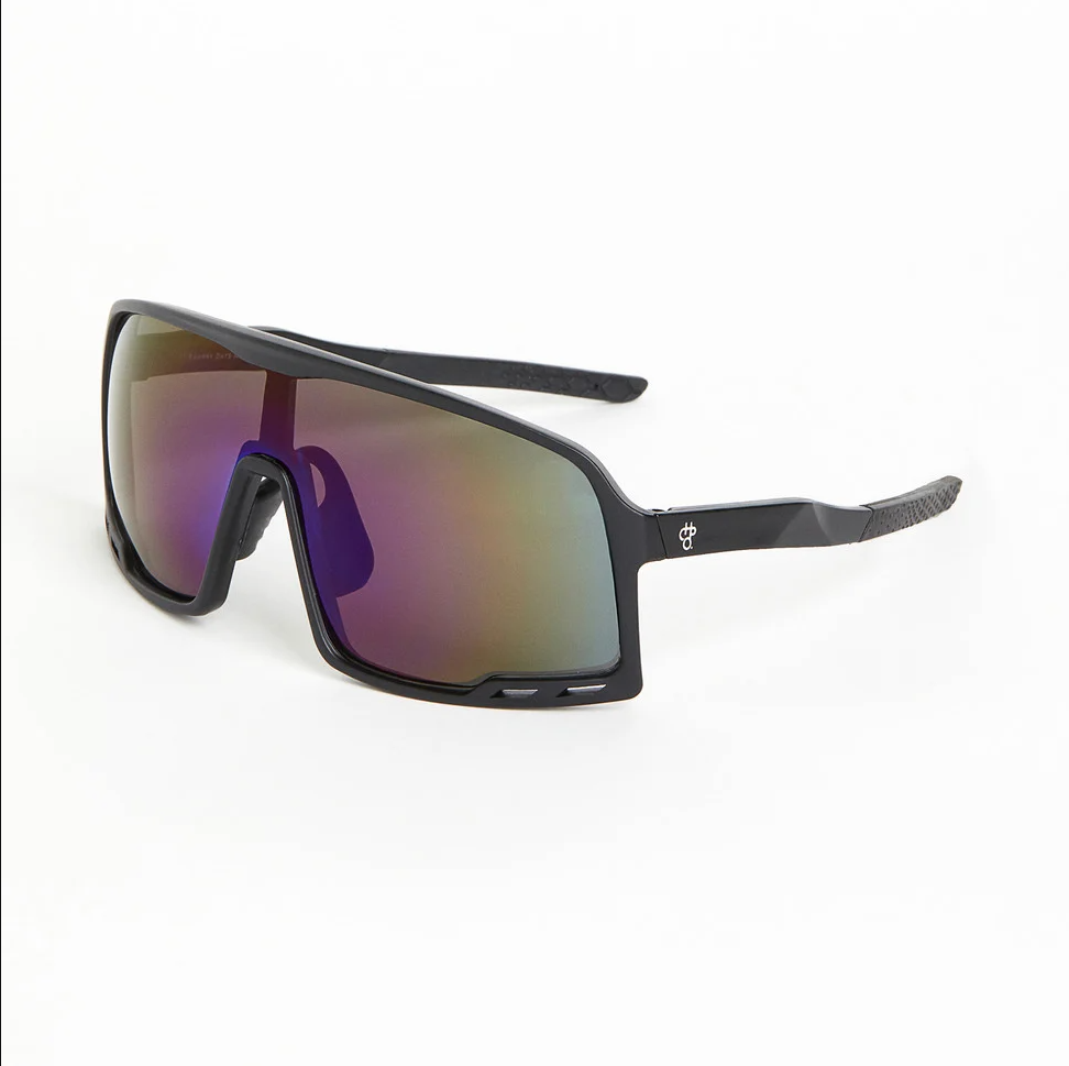 Black Oversized Pilot Rider Aviator Rainbow Mirror Polarized Lens Sunglasses