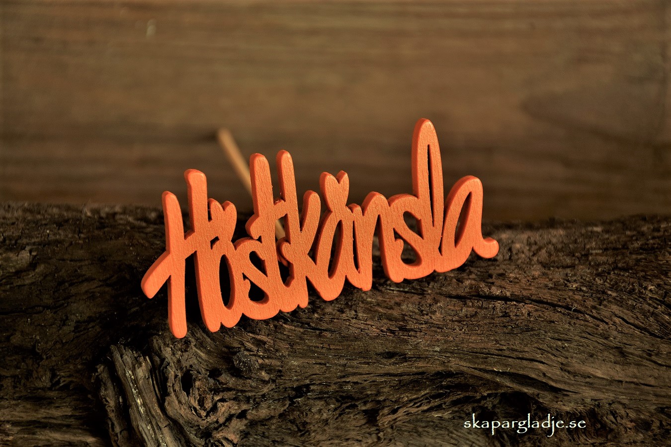 Textskylt  av Trä med Ordet Höstkänsla i Orange  - 3