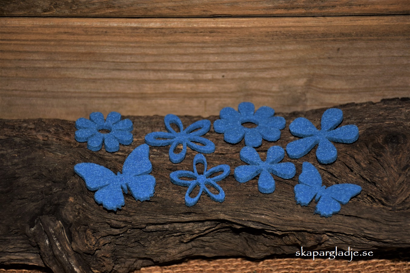 Blommor Fjärilar i Filt Blåa Olika Modeller Set