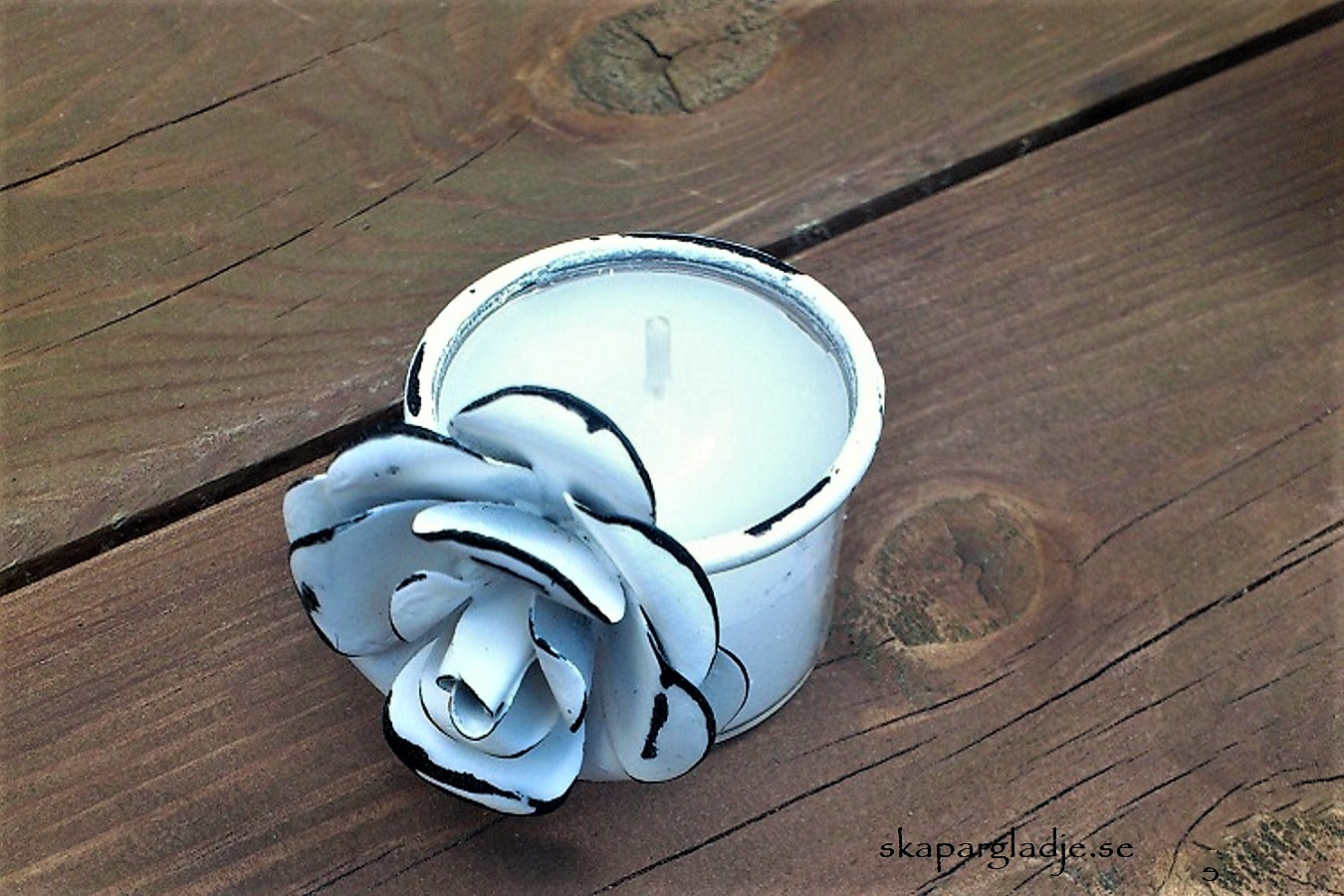 Ljus o Krukdekorations-smycke Tips m Metall- Servettring Värmeljus o Blommor - 2