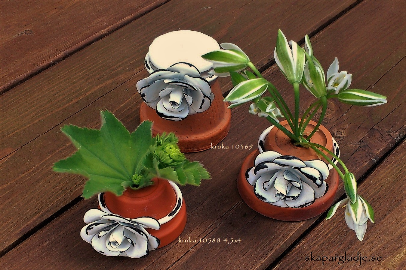 Ljus o Krukdekorations-smycke Tips m Metall- Servettring Värmeljus o Blommor