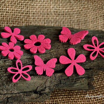 Blommor Fjärilar i Filt Cerise-Rosa Olika Modeller Set