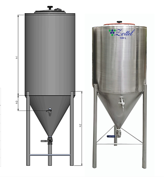 Rostfri 60 ° konisk tank 30 - 380 liter