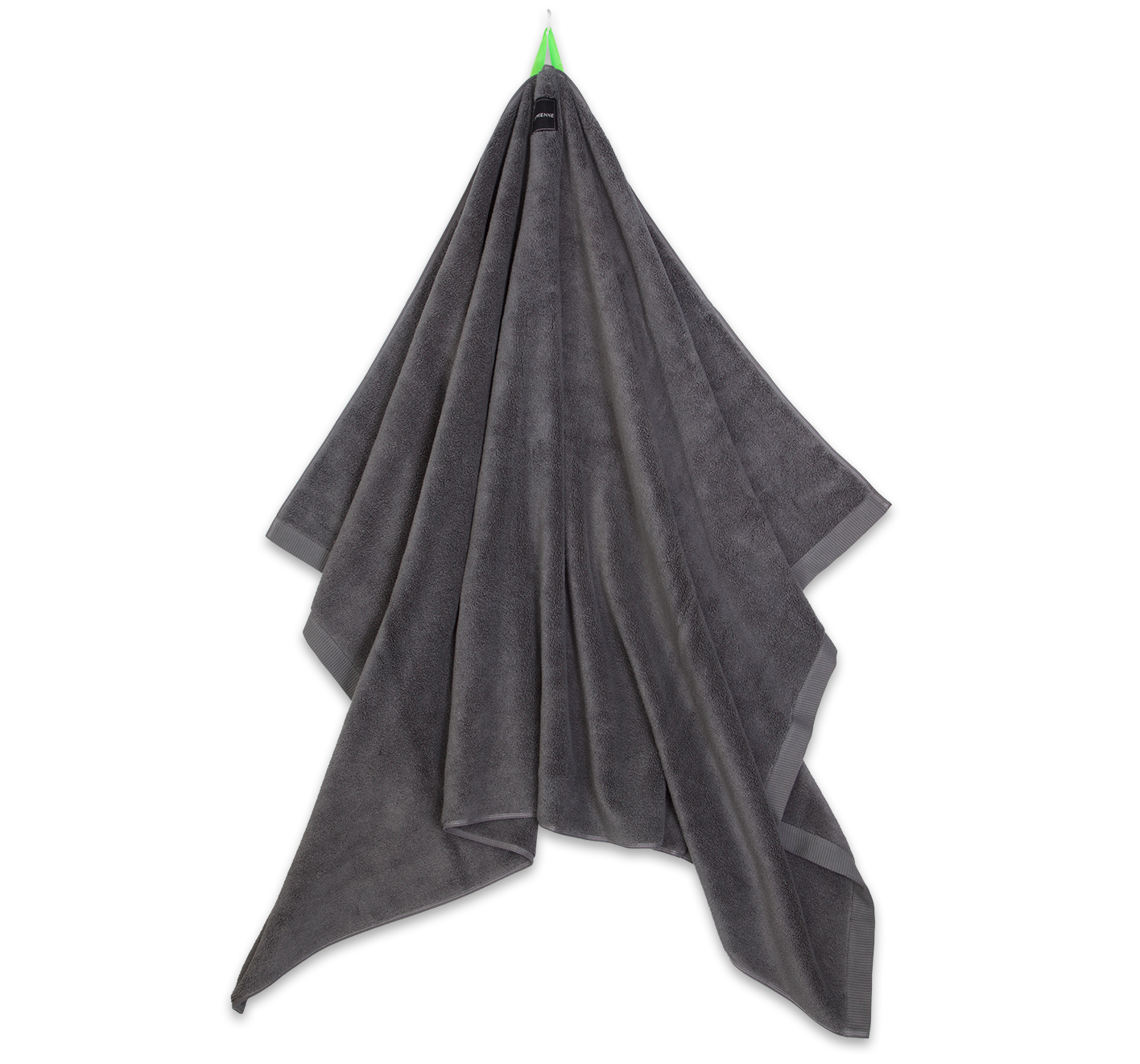 SHOWER TOWEL DARK GREY,  Neon green loop