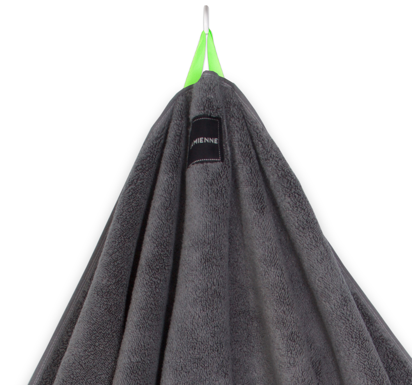 SHOWER TOWEL DARK GREY,  Neon green loop - 2
