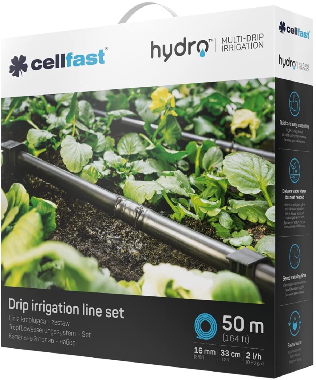 Cellfast 19-060 Hydro™ droppbevattningssystem set UV-strål- och kemikalieresistent trädgårdsbevattning 50 m droppslang - 2
