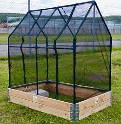 Pallkrageväxthus med insektsnät 110 cm högt med öppningsbar framsida.