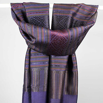 Handvävd Aubergine Sidensjal DeLux