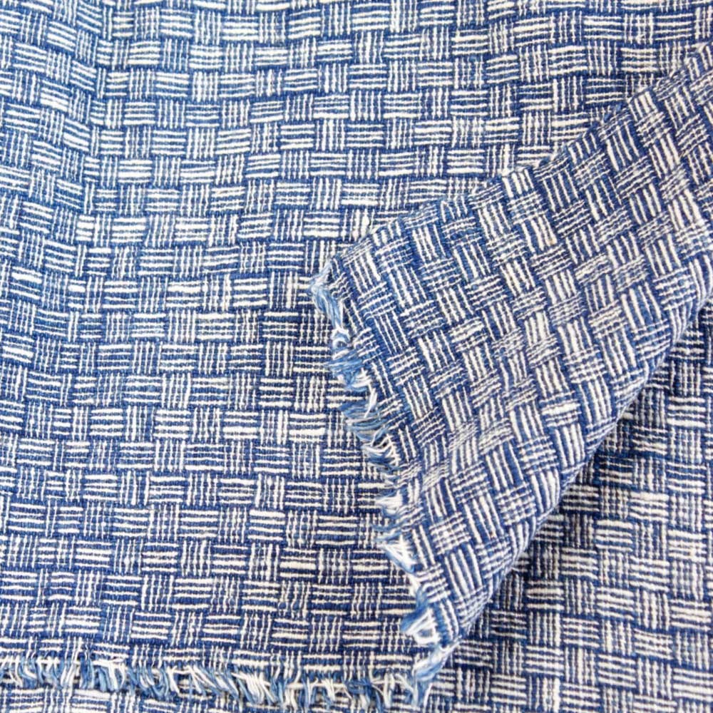 Handvävt Tyg  Naturvitt-Indigo  Fläta - 3