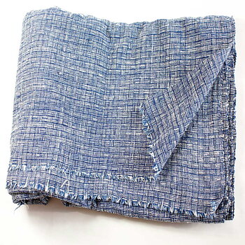 Handvävt Tyg  Naturvitt-Indigo  Fläta