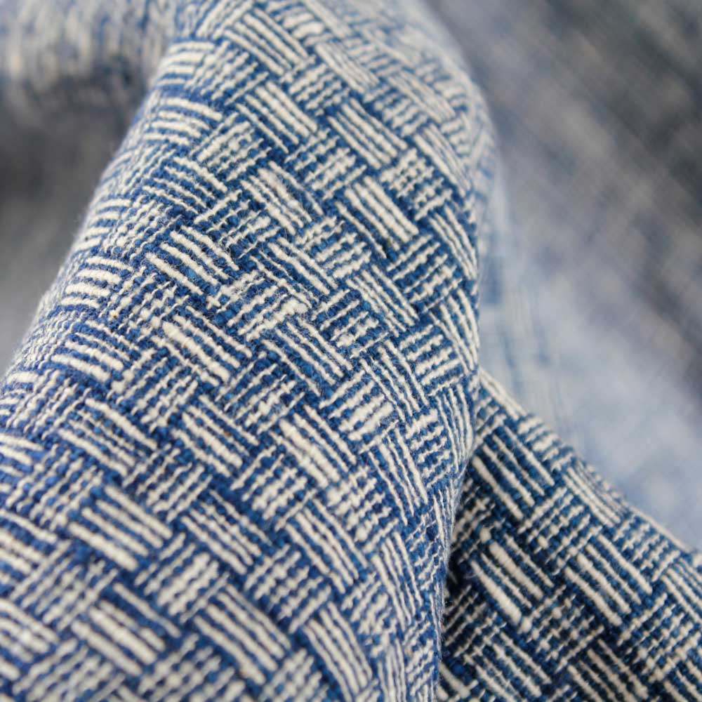 Handvävt Tyg  Naturvitt-Indigo  Fläta - 2