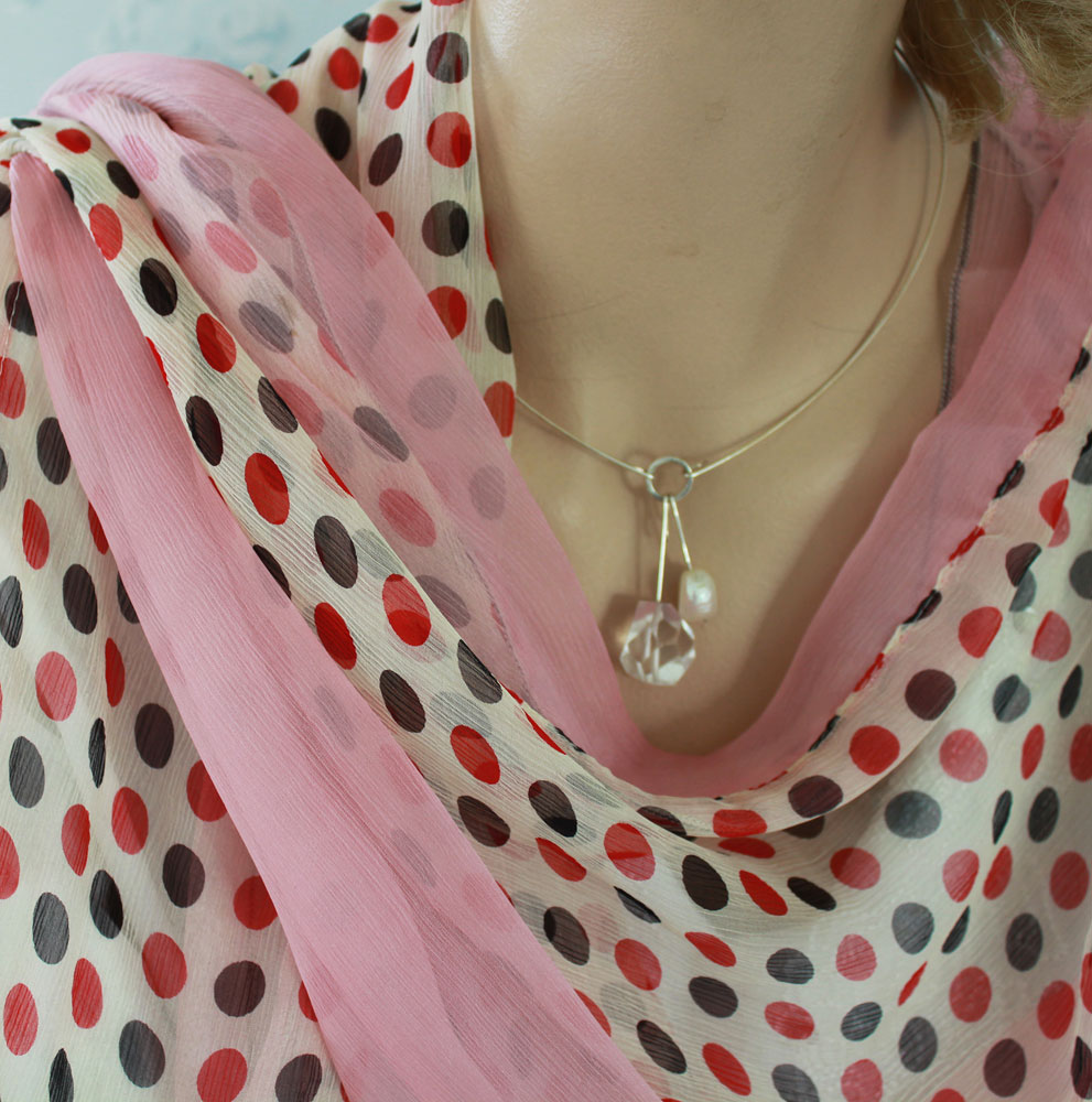 Sidensjal Rosa Polka-Dot  - 4
