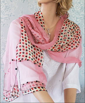 Sidensjal Rosa Polka-Dot 