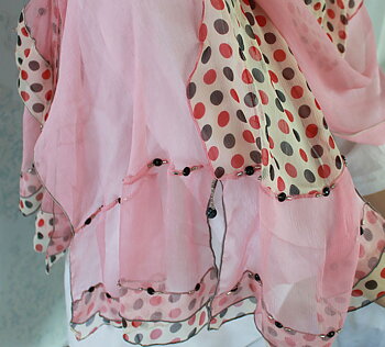 Sidensjal Rosa Polka-Dot 