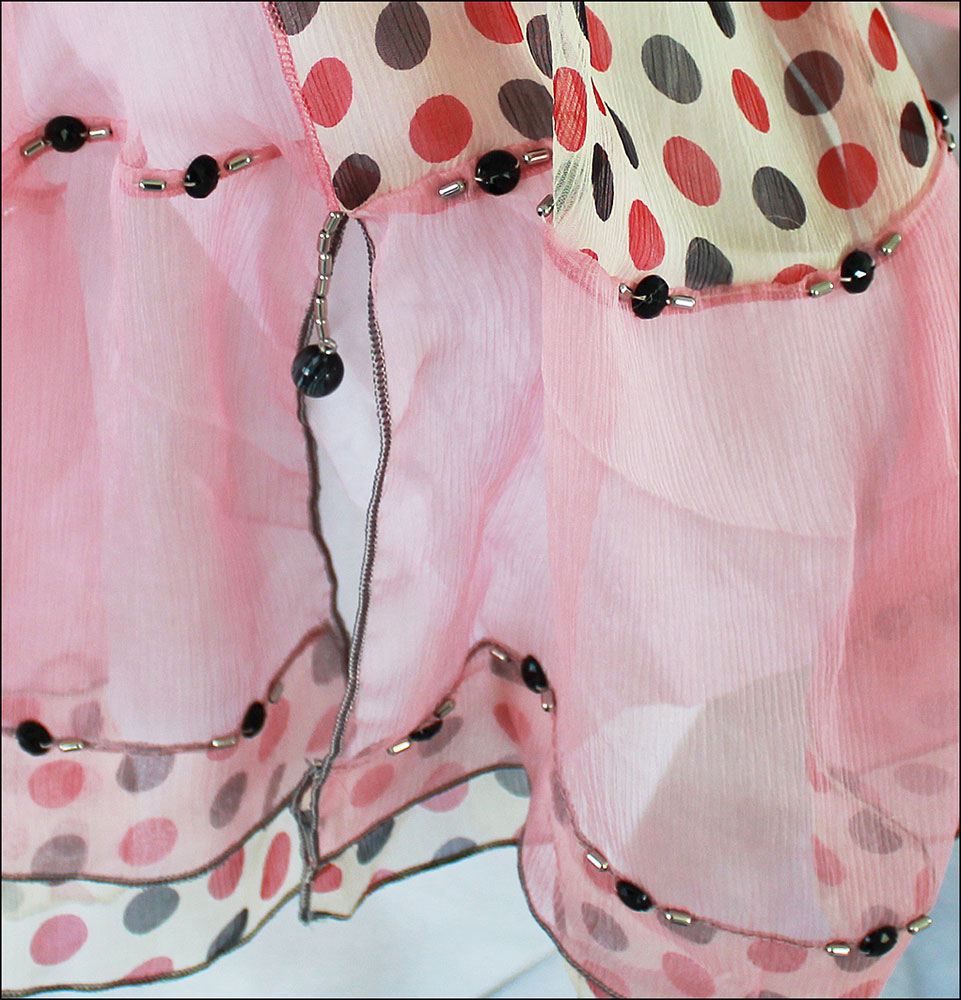 Sidensjal Rosa Polka-Dot  - 3