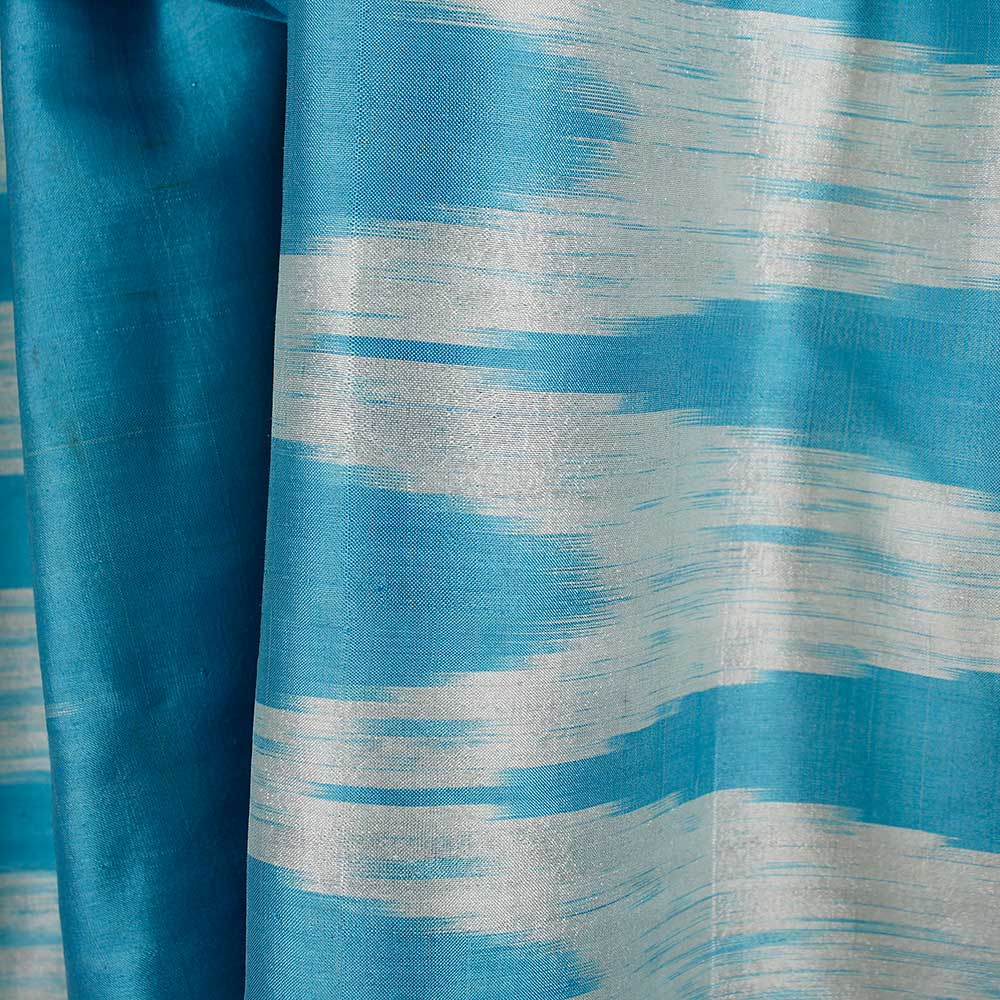 Sidensjal Ikat Zig Zag Turkos-Silvervit 2:a sort. - 5
